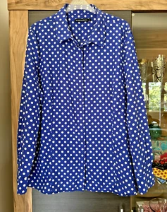 SPORTSCRAFT (Size 18) Cotton Silk Blue And White Polka Dot Button Down Shirt - Picture 1 of 5