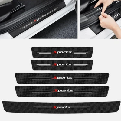 5 piezas pegatinas protectoras de maletero escalón panel cubierta alféizar puerta coche fibra de carbono, Foto 1 de 4