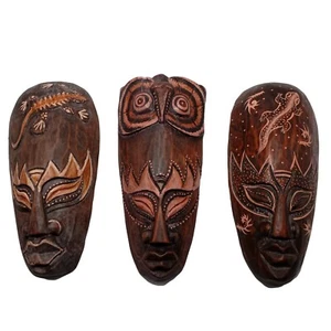 African Wood Mask Animal Tribal Geckos Owl Set 3 Mixed Wall Decor Hanging 8 in - Bild 1 von 18