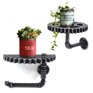 2Pcs Vintage Industrial Gear Pipe Regal Wandregalhalter Wohnkultur - Imagen 1 de 9