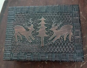 Vintage REUGE Carved Music Box Switzerland Deer & Trees MusBox Needs Repair - Picture 1 of 13