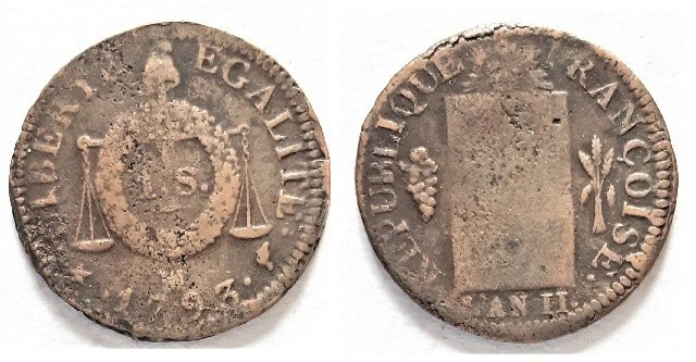 FRANCE * Louis XVI Convention - SOL aux BALANCES 1793 Ma 10,35gr Marseille - Photo 1/1