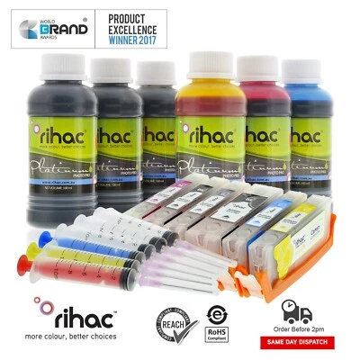 6 Refillable RIHAC Ink Cartridges Inks for Canon MG7160 PGI-650 CLI-651 CISS - Image 1 of 4