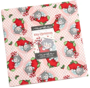 Kitty Christmas Moda Layer Cake 42 100% Cotton 10" Precut Quilt Squares - Picture 1 of 5