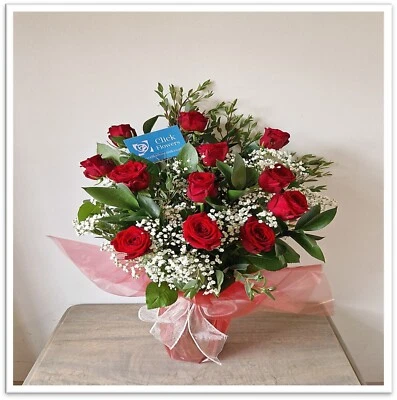 CLICK FLOWERS UK FRESH FLOWERS Delivered UK Luxury Red Rose Bouquet Free Flower Delivery