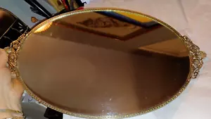 VTG VANITY BRASS FILIGREE PERFUME HOLDER MIRROR w/PRETTY HANDLES-17" X 10 1/2" - Picture 1 of 10
