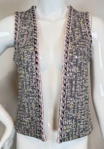 Chanel cotton multicolor open vest w/sequins, rhinestones, braid, logo sz 36/4 - Picture 1 of 8