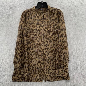 CHAPS Shirt Womens XL Button Up Blouse Top Cheetah Print Sheer Green Brown - Picture 1 of 7