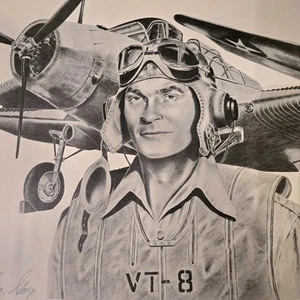 Dibujo autografiado Ens. George H. Gay VT-8 Battle of Midway 16x20 Edición Limitada. - Imagen 1 de 5