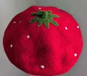 Boina de fresa de fieltro de lana sombrero rojo lindo Kawaii vestido elegante gorra para mujer OS NUEVO SIN ETIQUETAS - Imagen 1 de 6