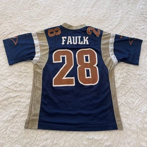 St. Louis Rams Jersey Youth Medium Blue Gold NFL Football Marshall Faulk 28 Nike - Picture 1 of 4