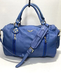Bolso Boston de Cuero ZADIG & VOLTAIRE Bolso de Hombro 2 Vías Azul Barril Usado - Imagen 1 de 15