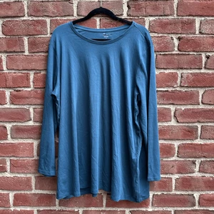 Eileen Fisher Organic Cotton Jersey Long-Sleeve Tee shirt blue womens 2X NEW - Picture 1 of 8