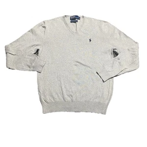 Polo Ralph Lauren Jumper Mens Medium Grey V-Neck Pima Cotton Pullover Sweater - Picture 1 of 4