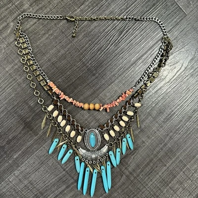 Collar llamativo turquesa y naranja festival estilo occidental Foto 1 de 3