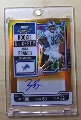 2023 Contenders Optic Brian Branch Orange Prizm Rookie Ticket Auto /50 Lions 148 - Image 1 of 2