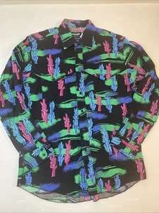 VTG 80'S WRANGLER COWBOY WESTERN BUTTON SHIRT NEON CACTUS AOP Size 16 1/2 -34 - Picture 1 of 15
