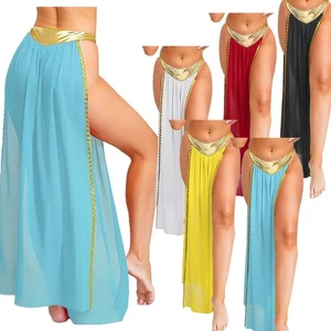 Mujeres Vestido Cubre Disfraces Maxi Falda Baile Lado Dividido Adornos Dorados Brillante - Imagen 1 de 61