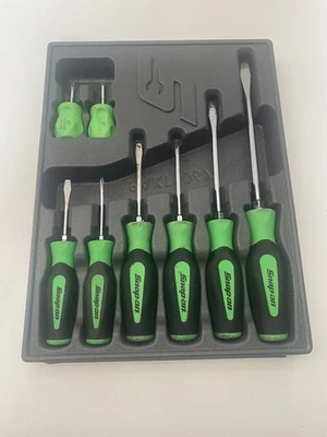 Snap On Tools 8pc Screwdriver Set Green Soft Grip Handle With Tray - Image 1 of 4