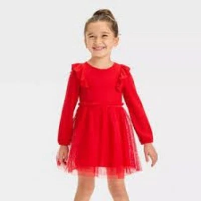 Cat & Jack Girls Red Tulle Dress 5T Long Sleeve Holiday Party Outfit Worn Once - Image 1 of 4