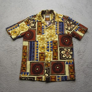 Vintage Liberty House Shirt Mens M Brown Floral Hawaiian Barkcloth 60s 70s - Picture 1 of 10
