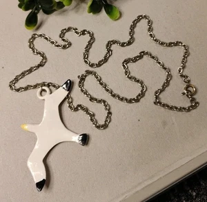 Vintage Enamel SEAGULL 24" Pendant on Textured Chain Silver Tone Necklace! - Picture 1 of 8