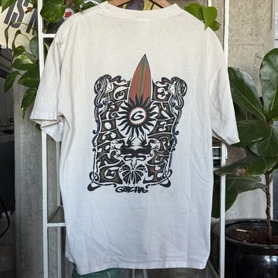 Vintage Gotcha Shirt Men White Single Stitch Surf Skate USA 90s Size L - Image 1 of 4