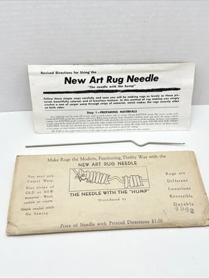 Vintage New Art Rug Needle With A Hump Directions Patent Rag Rug Tool Hook - Image 1 of 4