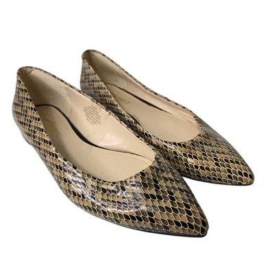 Zapatos planos sin cordones Nine West para mujer de cuero marrón piel de serpiente punta talla 6,5 carrera Foto 1 de 4