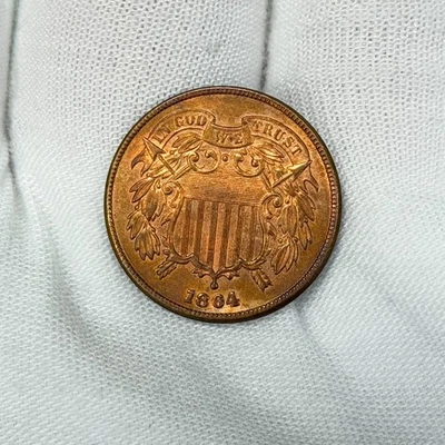 1864-P 2c Two 2 Cent Piece Union Shield US Coin Philadelphia UNCIRCULATED UNC - Image 1 of 4