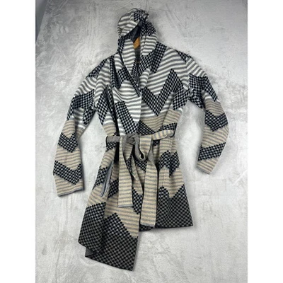 Casaco cardigã Anthropologie campo flor listrado Chevron com cinto suéter médio - Imagem 1 de 4