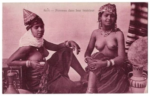 1910 Youthful, Ethnic, Naked, Topless Arab Women - Large Breasts and Cigarette - Picture 1 of 2