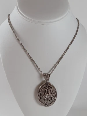 28" silver tone Lia Sophia layered pendant necklace rhinestone black enamel - Image 1 of 4