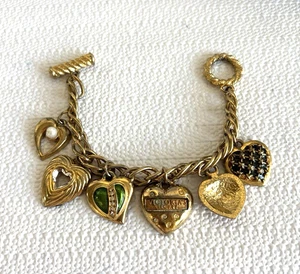 Vintage Victoria's Secret Heart Charm Bracelet Pearl Rhinestone Enamel 7.5" - Picture 1 of 9