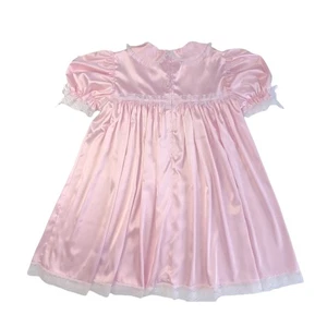 Haian Pink Satin Adult Baby Sissy Dress with Lace Trim and pink BowSDPPXSY02-15 - Imagen 1 de 24