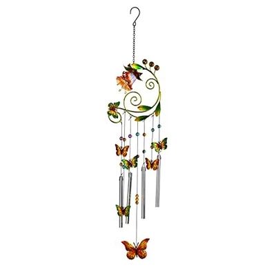 Glass and Metal Flower with Butterflies Windchime Foto 1 de 4