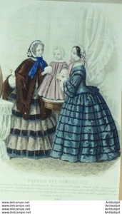 Mode Magasin des demoiselles 1855 #  3 Gravure originale aquarellee - Picture 1 of 1