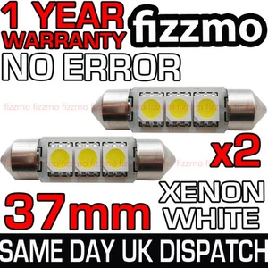 2x ERROR FREE CANBUS 3 SMD LED 37mm 239 272 C5W XENON WHITE NUMBER PLATE BULB UK - Picture 1 of 1