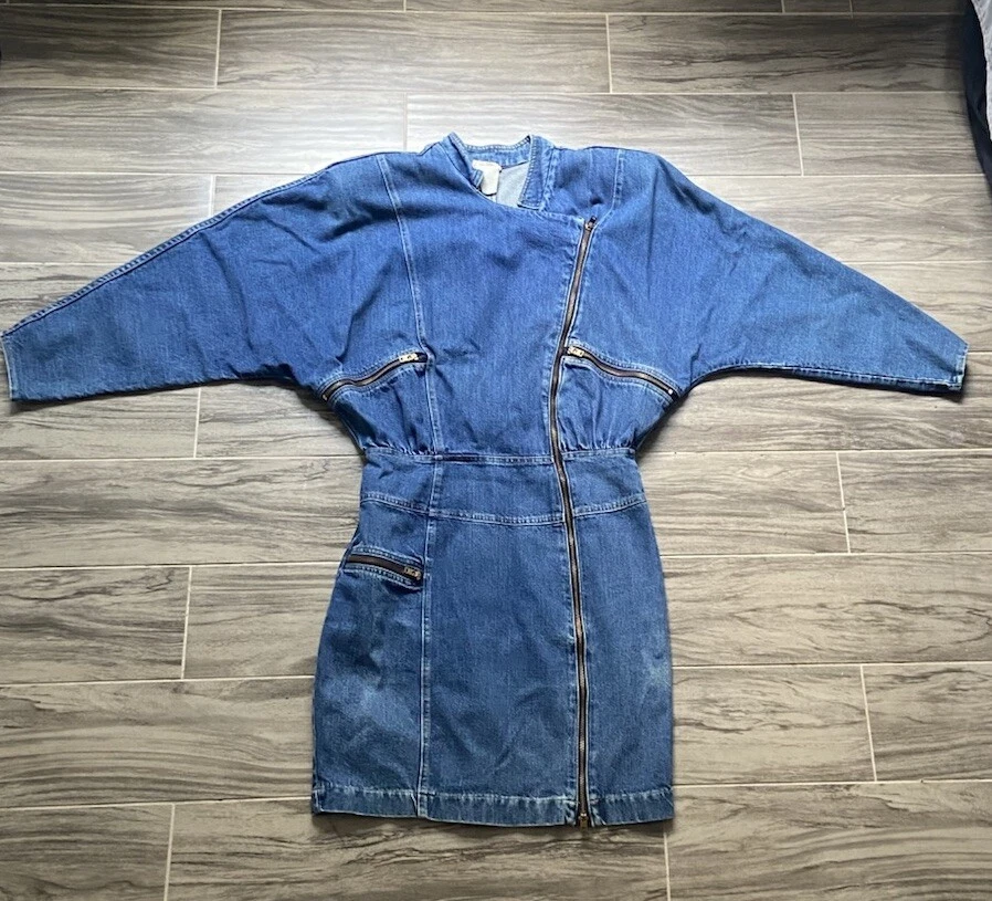 Vintage 80s Nina Piccalino Denim Jacket Dress with zipper accents size 7 - Image 1 of 4