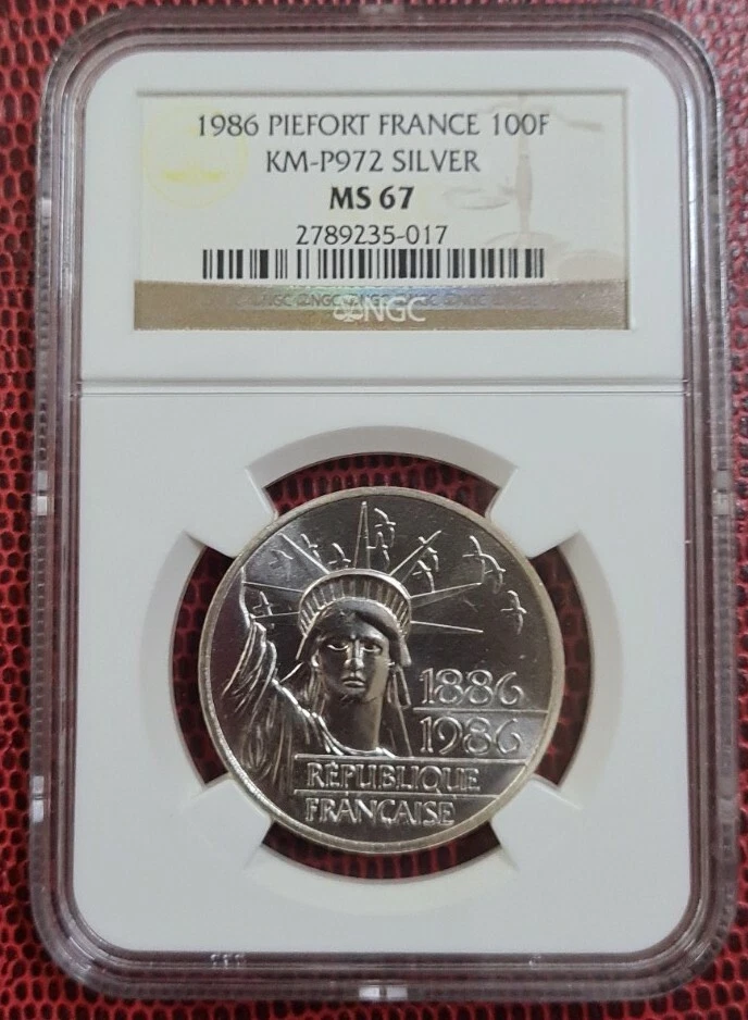 1986 PIEFORT FRANCE 100 Francs NGC MS67 Silver 0.95 {KM#P972} - Image 1 of 4