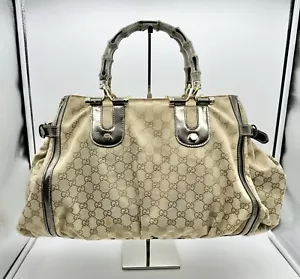 Gucci Beige GG Vintage Monogram Canvas Bamboo Handle Tote Bag - Picture 1 of 23