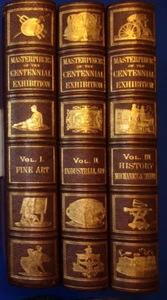 1876 MASTERPIECES OF THE CENTENNIAL EXHIBITION, 3-Vol. Deluxe Leather Ed., VG++. - Imagen 1 de 24