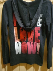 Mudd Love Hoodie Pullover Sweatshirt Womens Small Front Pocket Bling Black Pink - Picture 1 of 4