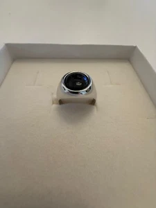 ANELLO Uomo ORO 18 Karati 750% BIANCO Lucido Con Pietra ONICE NERA Forma OVALE - Foto 1 di 13