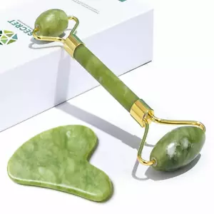 Rodillo masajeador facial piedra de jade natural tabla de guasha raspador conjunto relajación de la piel - Imagen 1 de 13