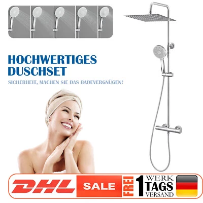 Duschset Duschsystem Verstellbare Duschstange Runder Duschkopf Edelstahl Silber - Bild 1 von 4