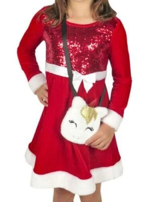 Pink Violet Girls Red Velvet Christmas Holiday Dress With Purse 2T-8 Girls  NWT - Image 1 of 4