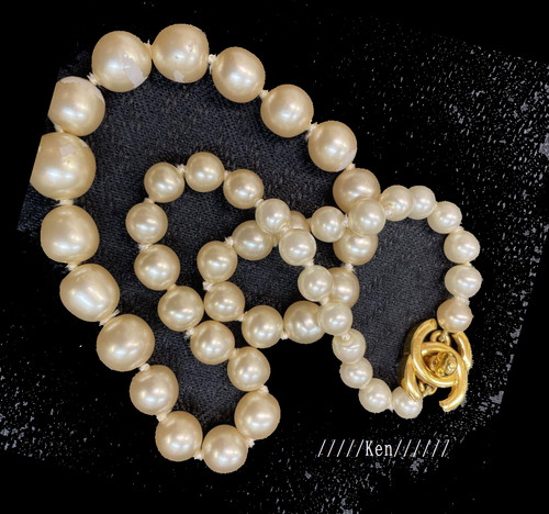 CHANEL Collana Catena AUTENTICA Coco Vintage GP Oro Turn Lock Ciondolo Perla Girocollo