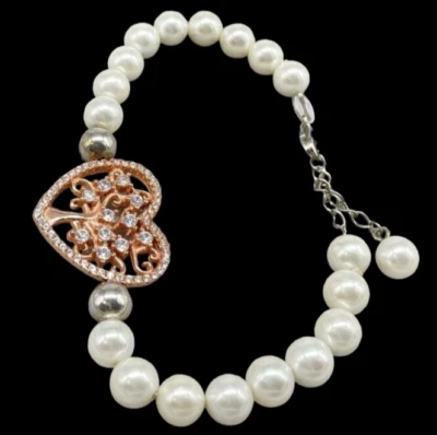 Bracciale in femminile perle naturali argento 925 bronzo cuore albero della vita - Immagine 1 di 4