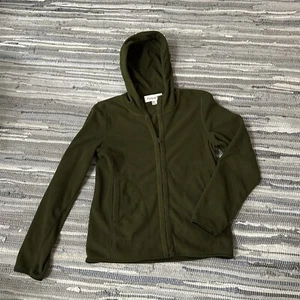 Forever 21 Fleecejacke olivgrün Größe Medium durchgehender Reißverschluss Kapuze Fronttaschen - Bild 1 von 6